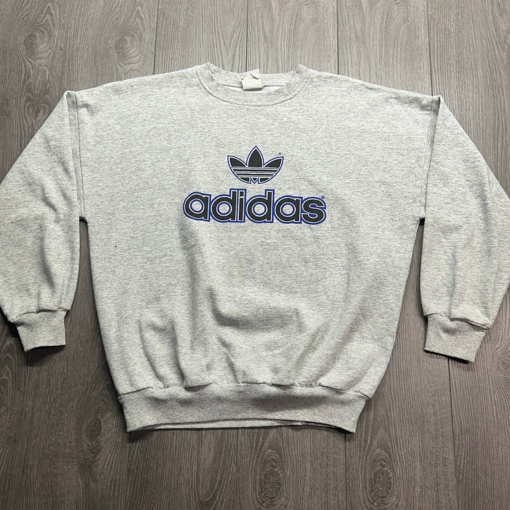 Vintage 80s Adidas Trefoil Large Heather Grey Sweatshirt Made in Canada Mens